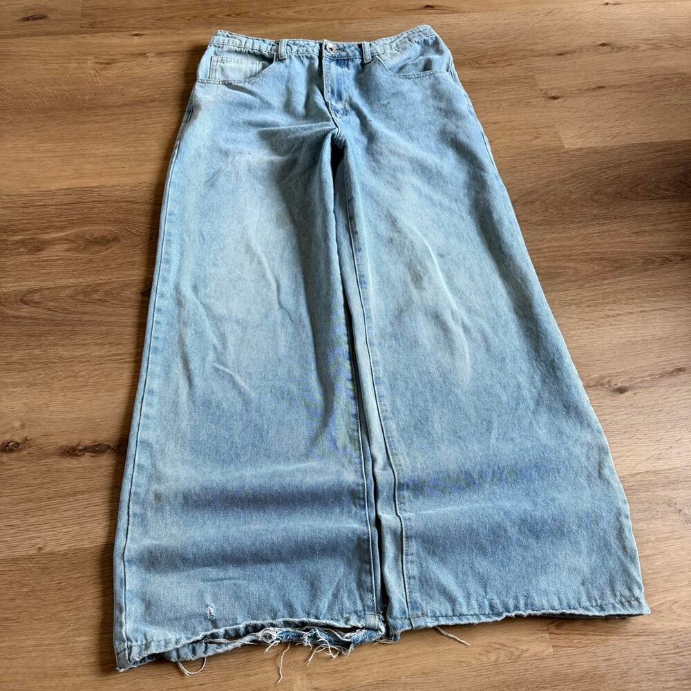 Wide Leg Denim Jeans Light Wash Men's 30x30 Distressed Grunge Y2K Streetwear